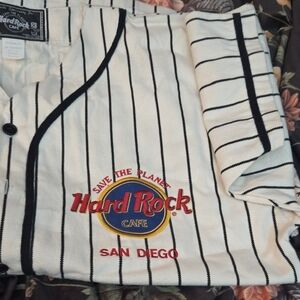 Hard Rock Cafe Black and White Pinstripe Shirt